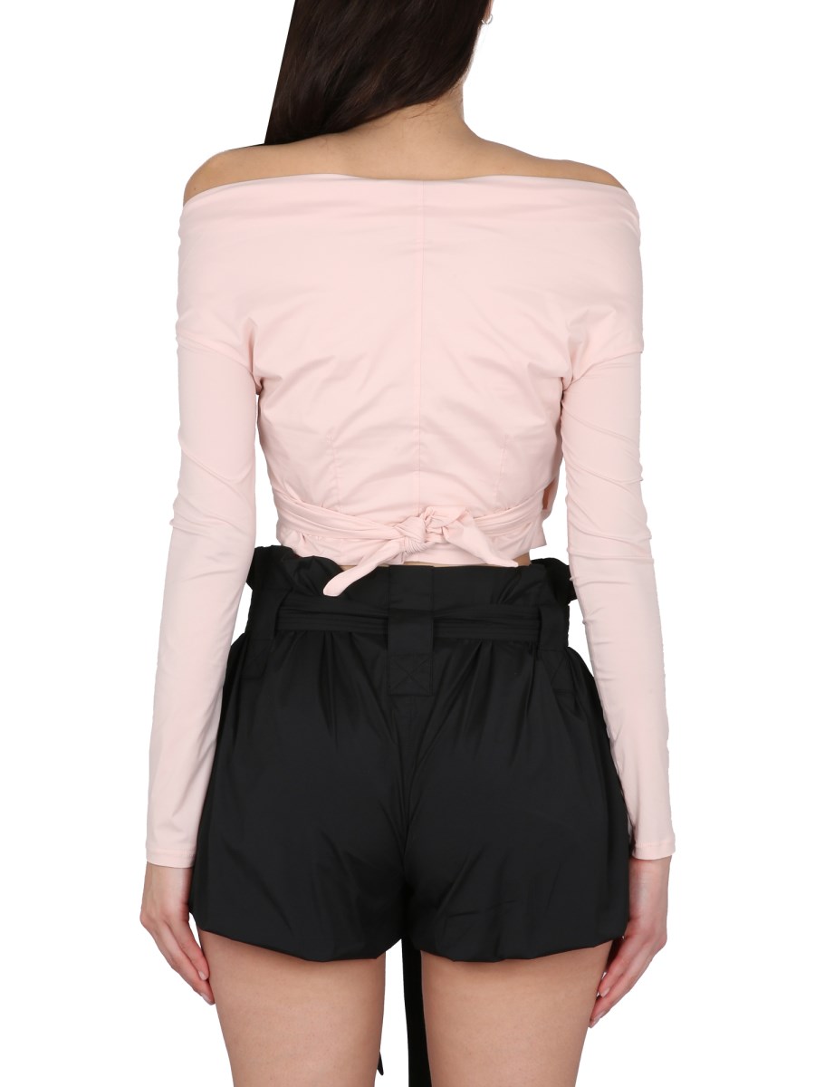 PHILOSOPHY DI LORENZO SERAFINI CAMICIA CROP IN TAFFETÀ STRETCH