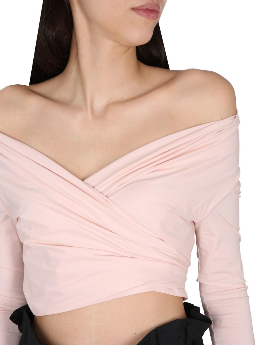 PHILOSOPHY DI LORENZO SERAFINI CAMICIA CROP IN TAFFETÀ STRETCH