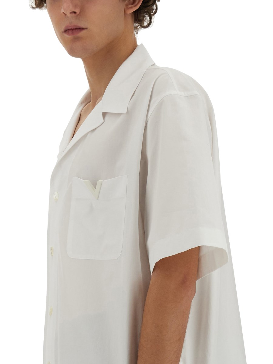 VALENTINO CAMICIA DA BOWLING IN POPELINE DI COTONE CON V DETAIL GOMMATA