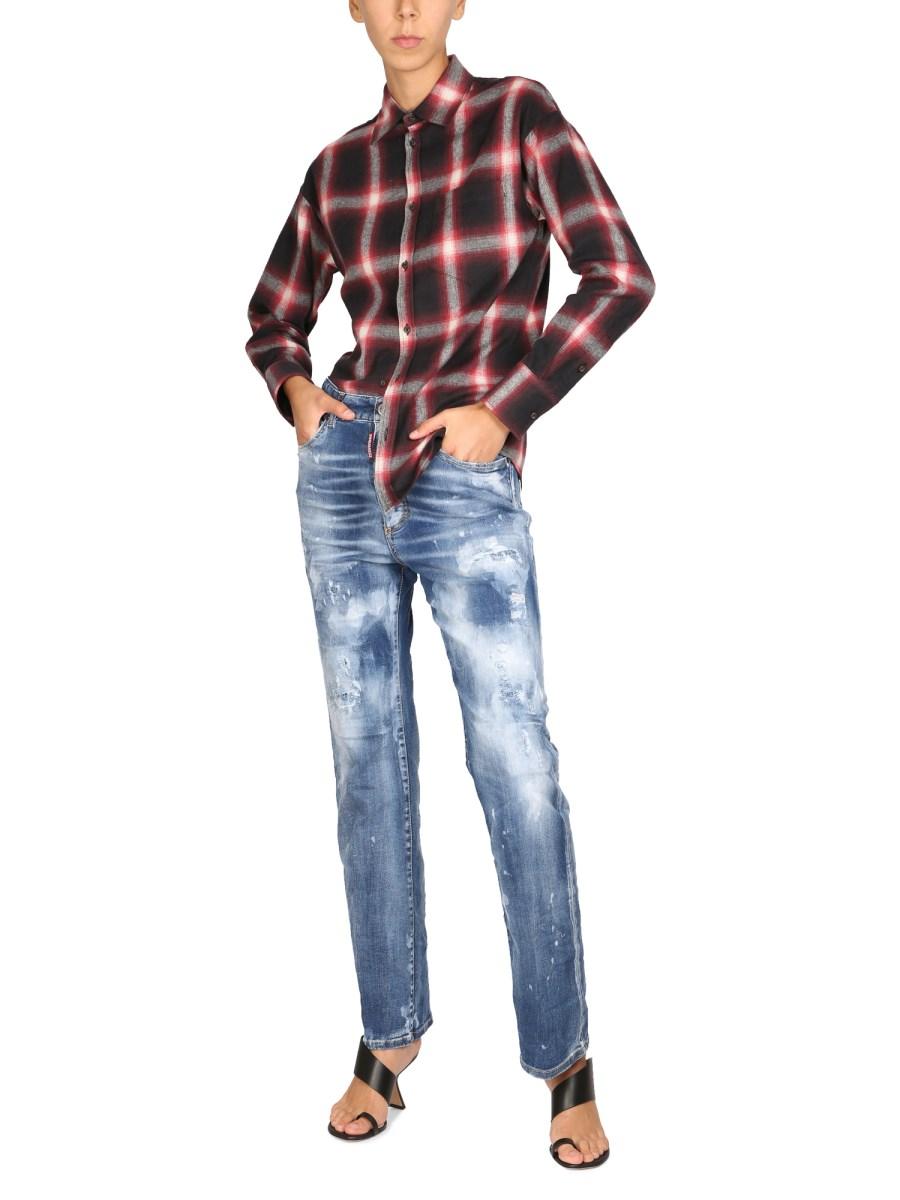 DSQUARED CAMICIA "EASY DEAN" IN FLANELLA DI COTONE STAMPA CHECK