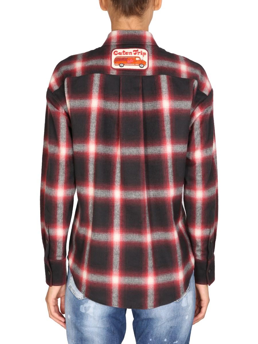 DSQUARED CAMICIA "EASY DEAN" IN FLANELLA DI COTONE STAMPA CHECK