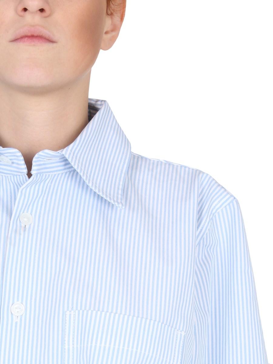 BOTTEGA VENETA CAMICIA IN COTONE COMPATTO A RIGHE CON RETRO CURVO