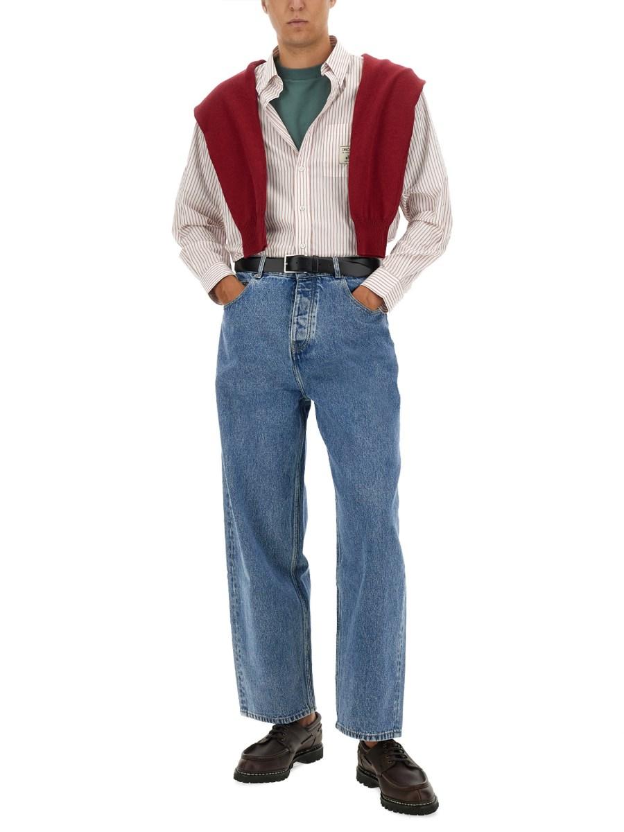 DRÔLE DE MONSIEUR CAMICIA IN COTONE CON MOTIVO RIGA E LOGO