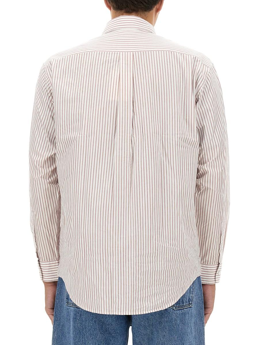 DRÔLE DE MONSIEUR CAMICIA IN COTONE CON MOTIVO RIGA E LOGO