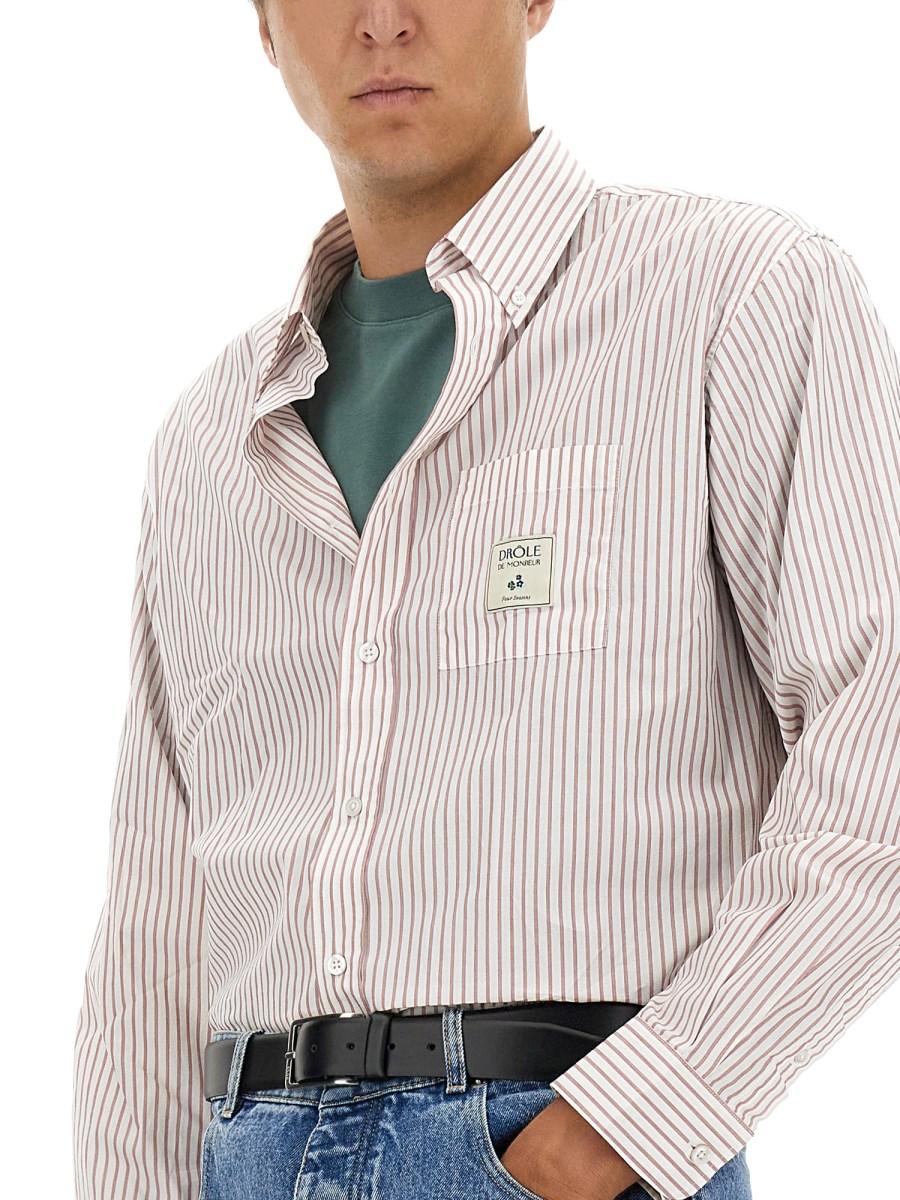 DRÔLE DE MONSIEUR CAMICIA IN COTONE CON MOTIVO RIGA E LOGO