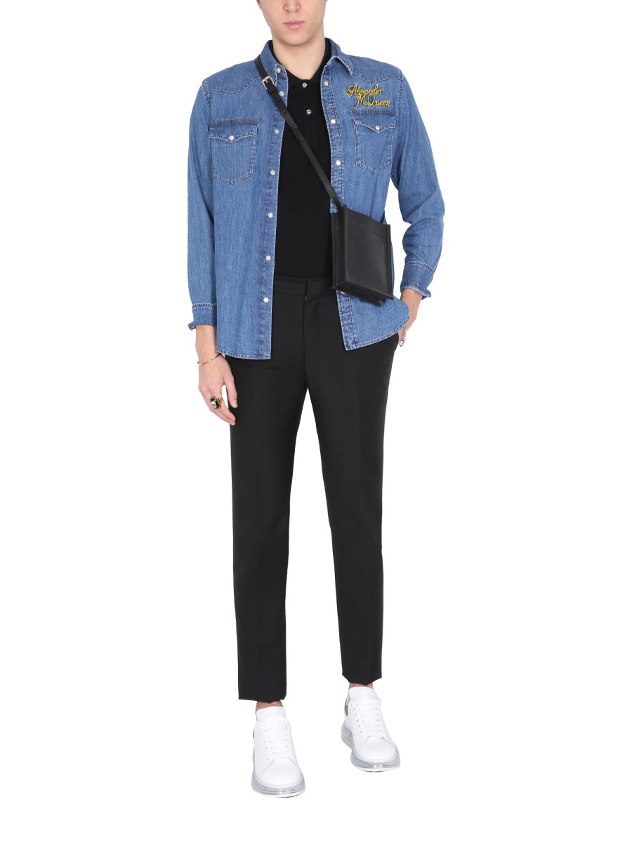 ALEXANDER McQUEEN CAMICIA IN DENIM DI COTONE CON LOGO RICAMATO