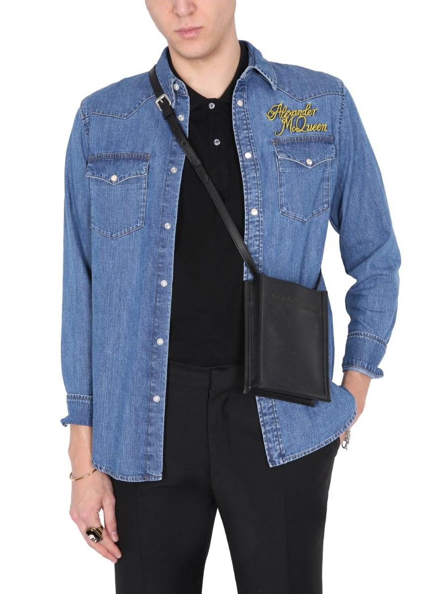 ALEXANDER McQUEEN CAMICIA IN DENIM DI COTONE CON LOGO RICAMATO