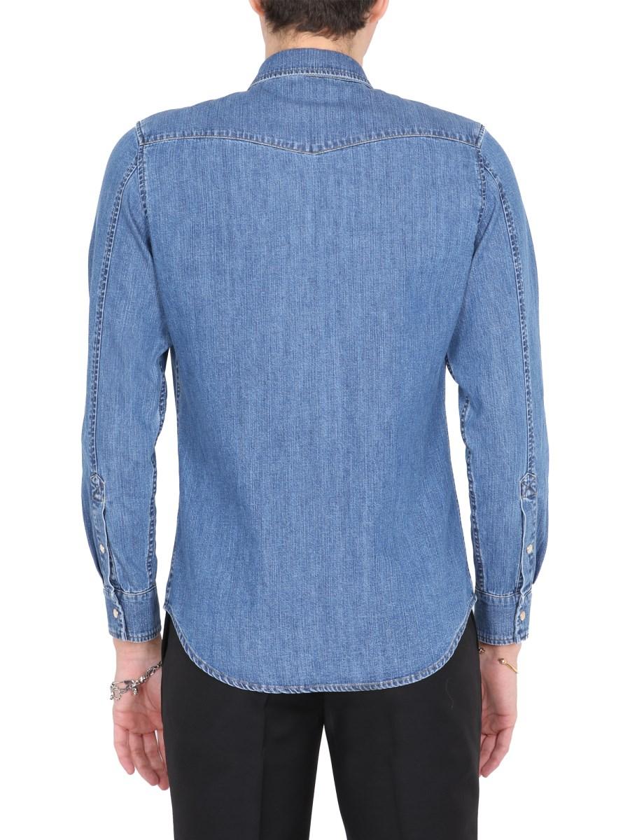 ALEXANDER McQUEEN CAMICIA IN DENIM DI COTONE CON LOGO RICAMATO