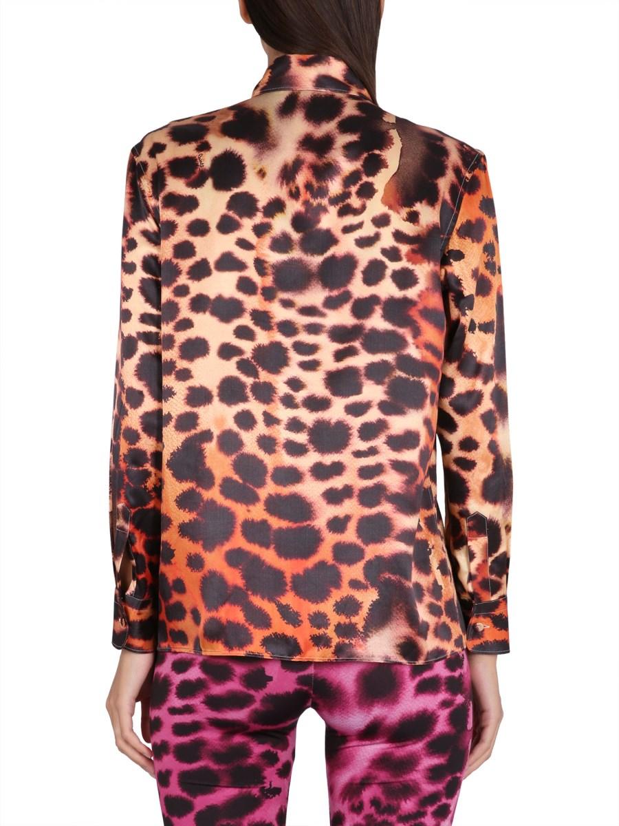 ROBERTO CAVALLI CAMICIA IN MISTO SETA CON STAMPA ANIMALIER