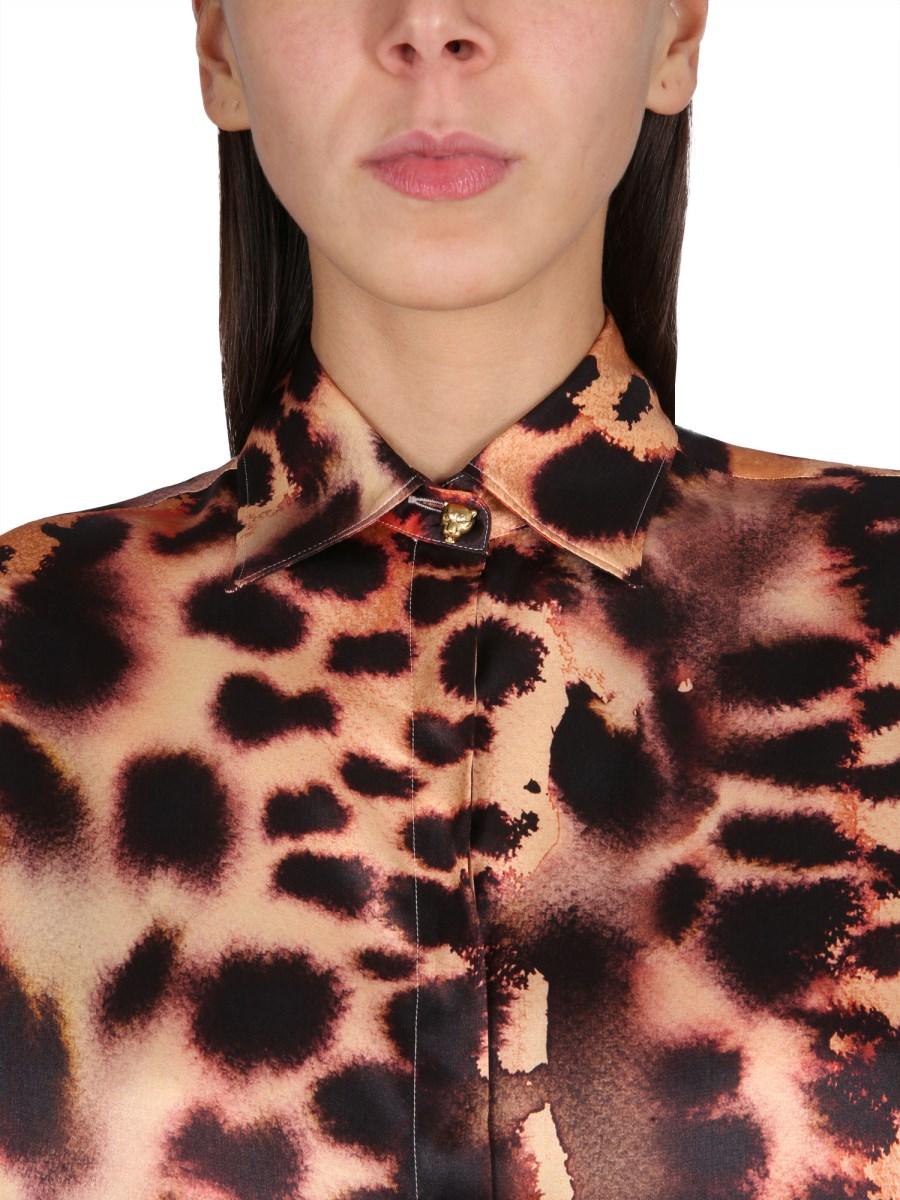 ROBERTO CAVALLI CAMICIA IN MISTO SETA CON STAMPA ANIMALIER
