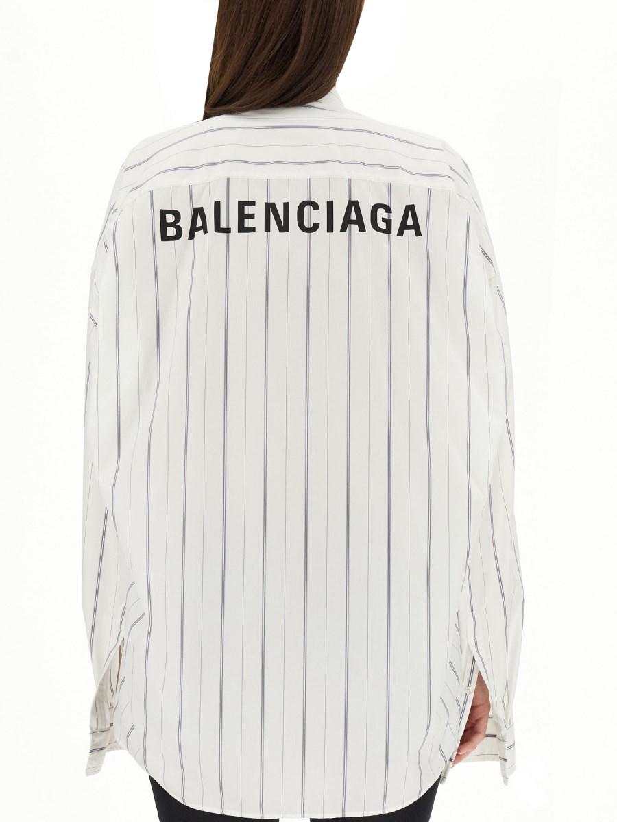 BALENCIAGA CAMICIA IN POPELINE DI COTONE CON MOTIVO RIGA E LOGO