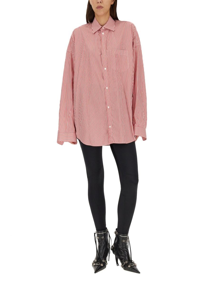 BALENCIAGA CAMICIA IN POPELINE DI COTONE CON MOTIVO RIGA E LOGO