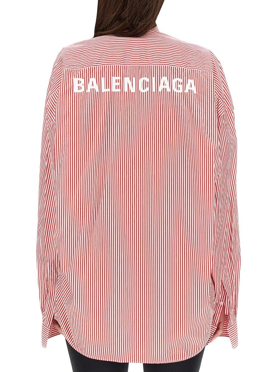 BALENCIAGA CAMICIA IN POPELINE DI COTONE CON MOTIVO RIGA E LOGO