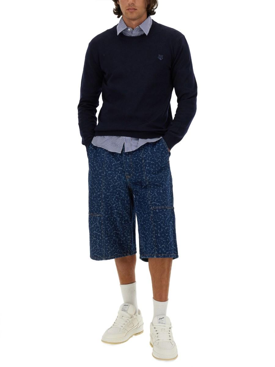 MAISON KITSUNÉ CAMICIA IN POPELINE DI COTONE CON PATCH FOX