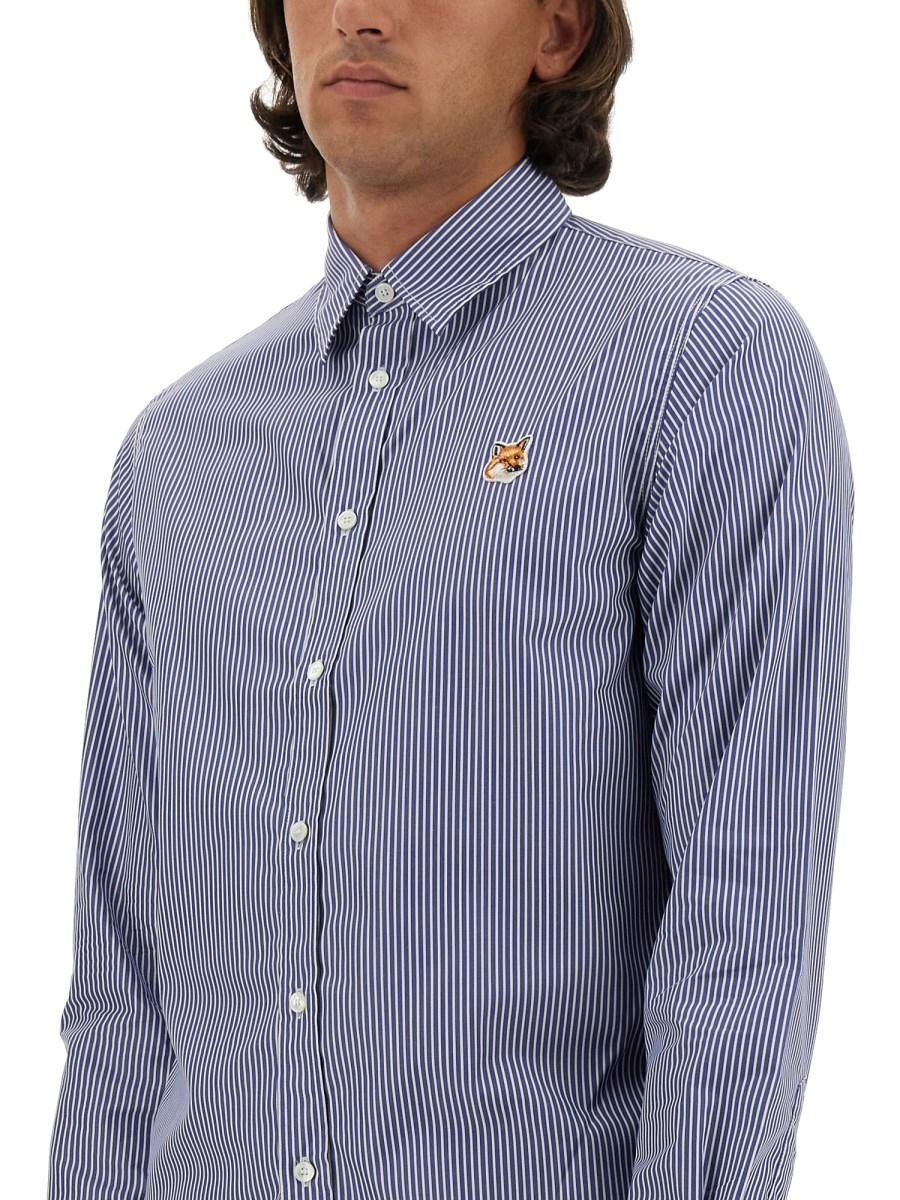 MAISON KITSUNÉ CAMICIA IN POPELINE DI COTONE CON PATCH FOX