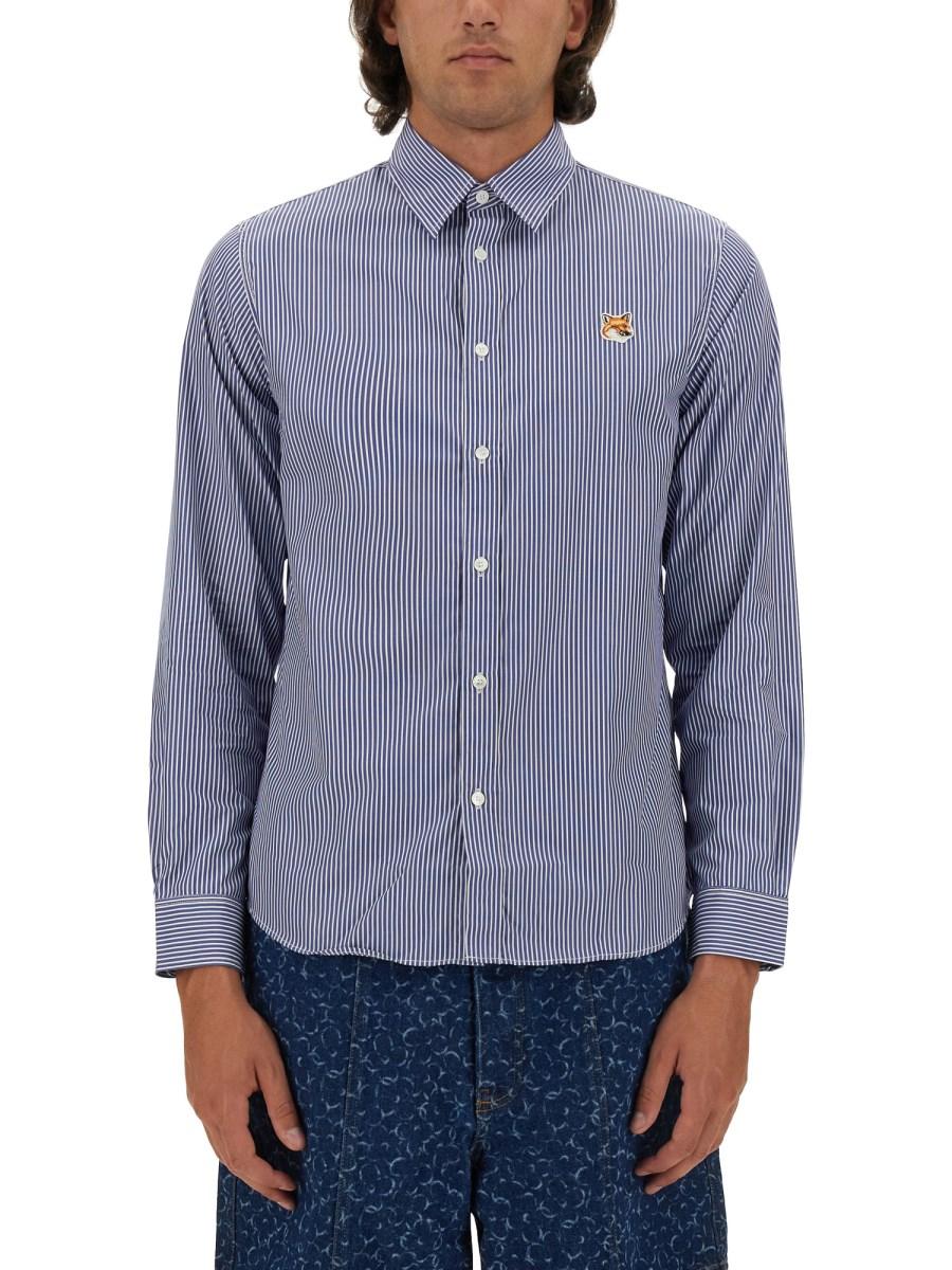 MAISON KITSUNÉ CAMICIA IN POPELINE DI COTONE CON PATCH FOX