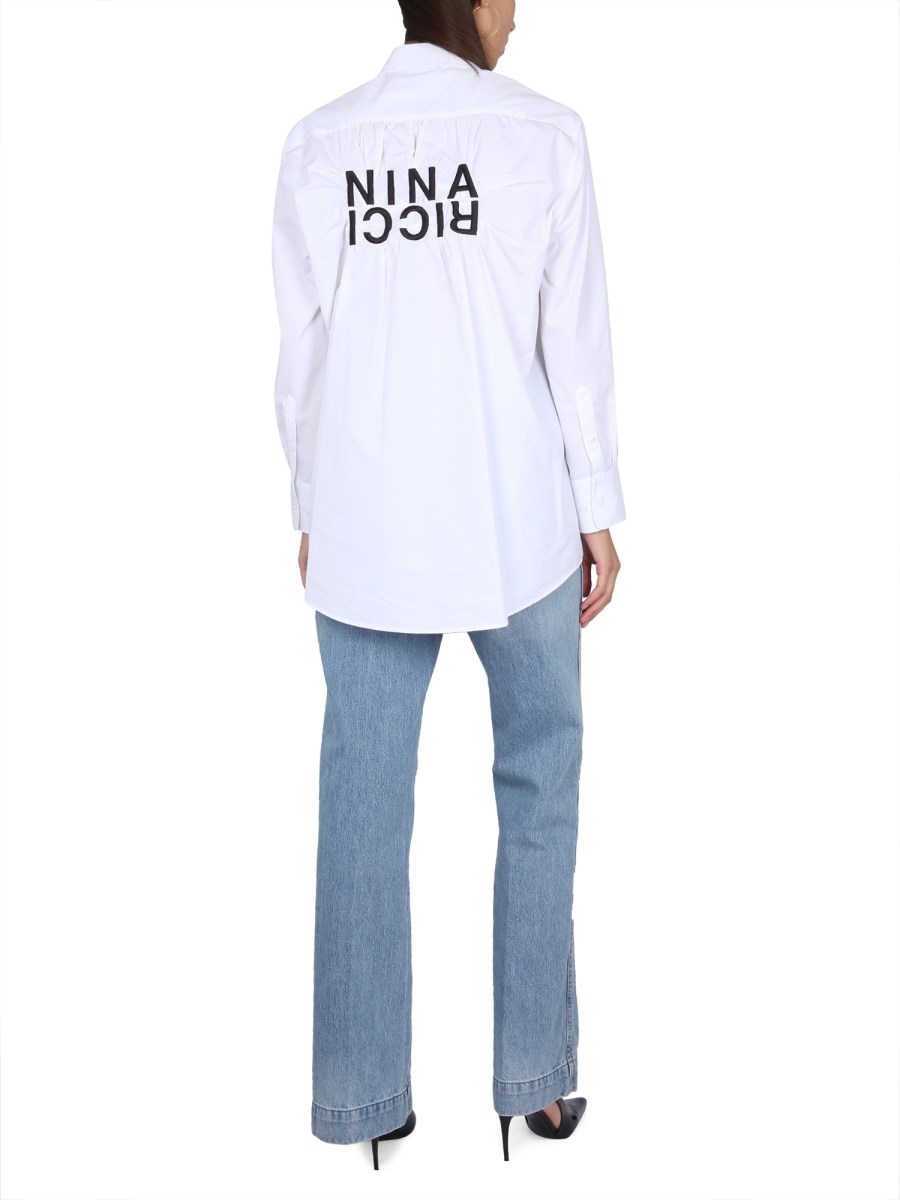 NINA RICCI CAMICIA IN POPELINE DI COTONE CON STAMPA LOGO