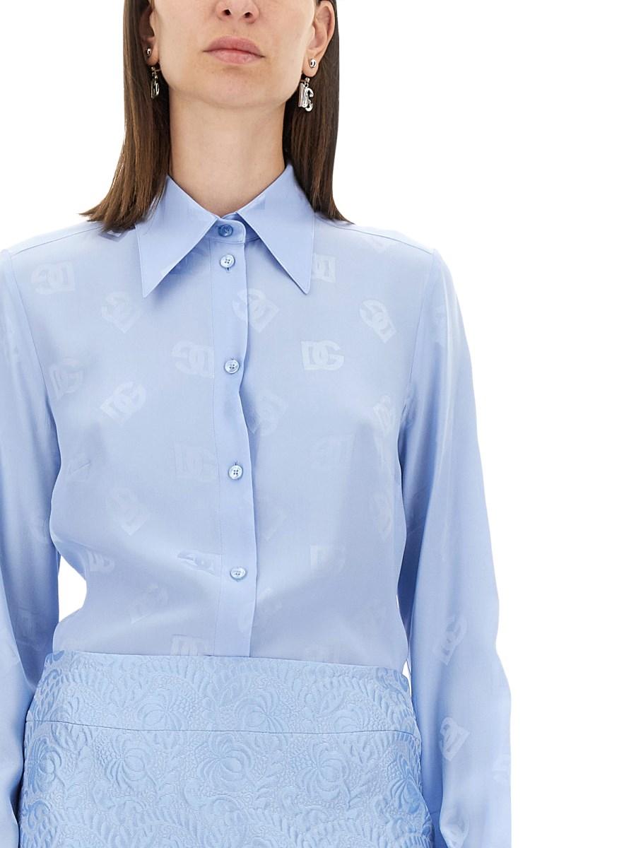 DOLCE & GABBANA CAMICIA IN SETA JACQUARD LOGO DG ALL OVER