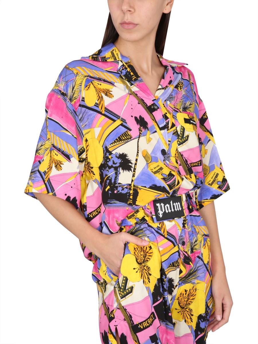 PALM ANGELS CAMICIA IN STILE BOWLING CON STAMPA MIAMI MIX
