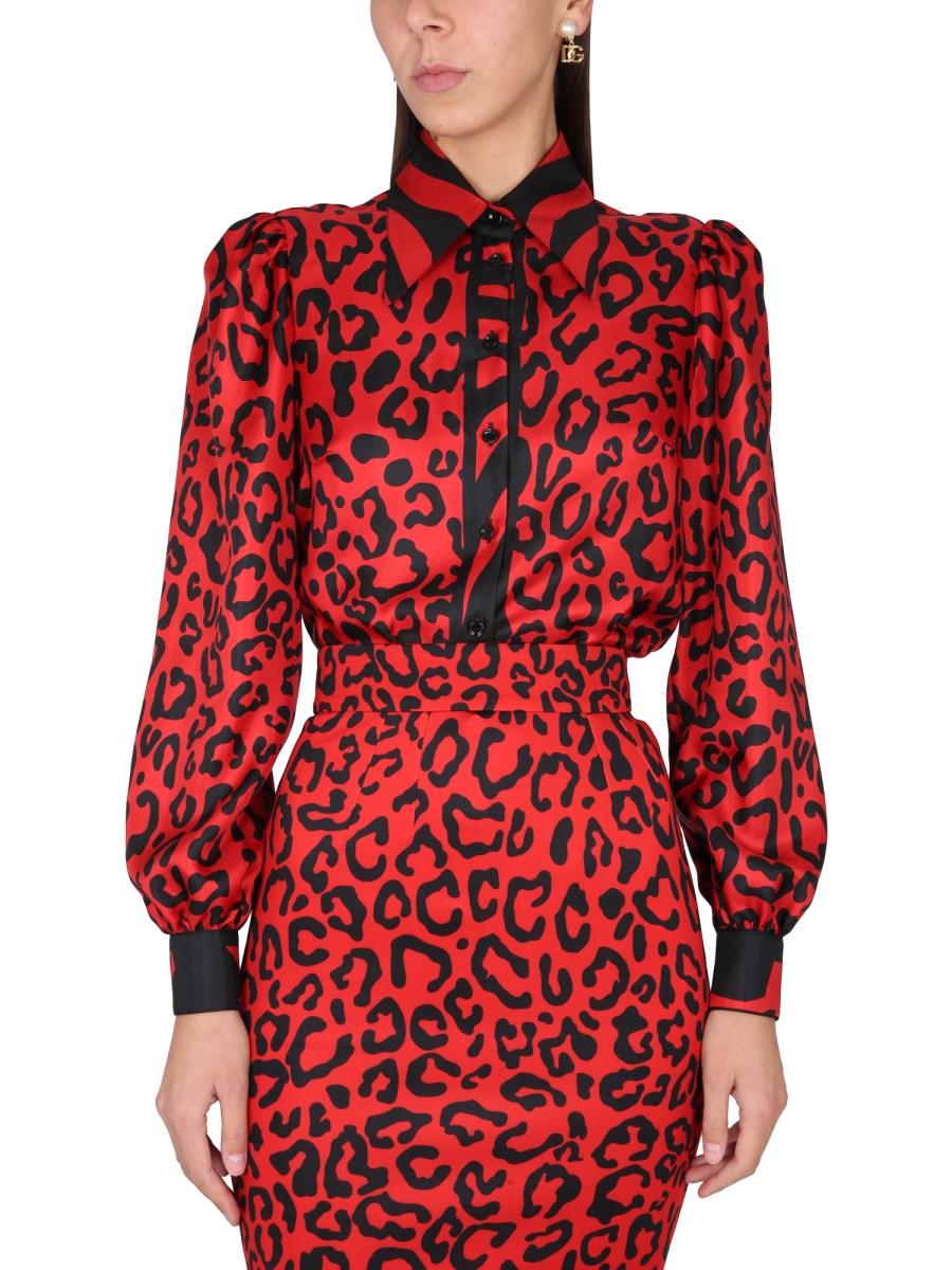 DOLCE & GABBANA CAMICIA IN TWILL DI SETA CON STAMPA LEOPARDO E ZEBRA