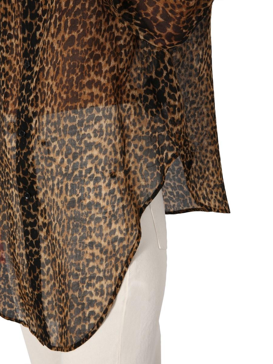 SAINT LAURENT CAMICIA OVERSIZE FIT IN ÉTAMINE DI LANA CON STAMPA LEOPARDATA