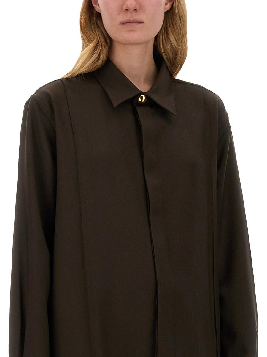 AMI PARIS CAMICIA PINTUCK LUNGA IN GABARDINA DI LANA