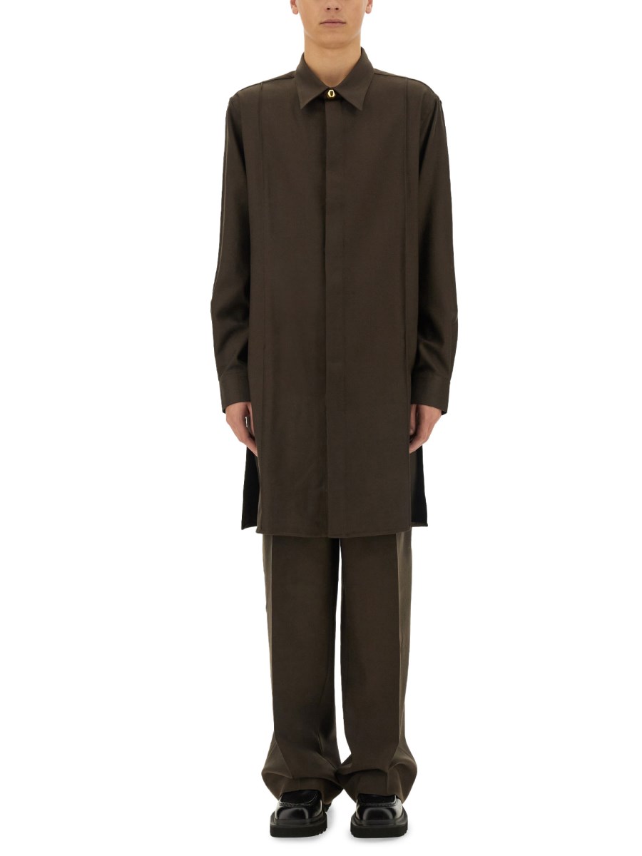 AMI PARIS CAMICIA PINTUCK LUNGA IN GABARDINA DI LANA