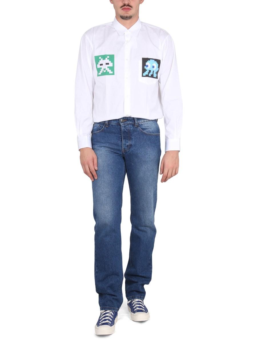 COMME DES GARCONS SHIRT CAMICIA REGULAR FIT IN POPELINE DI COTONE CON LOGO