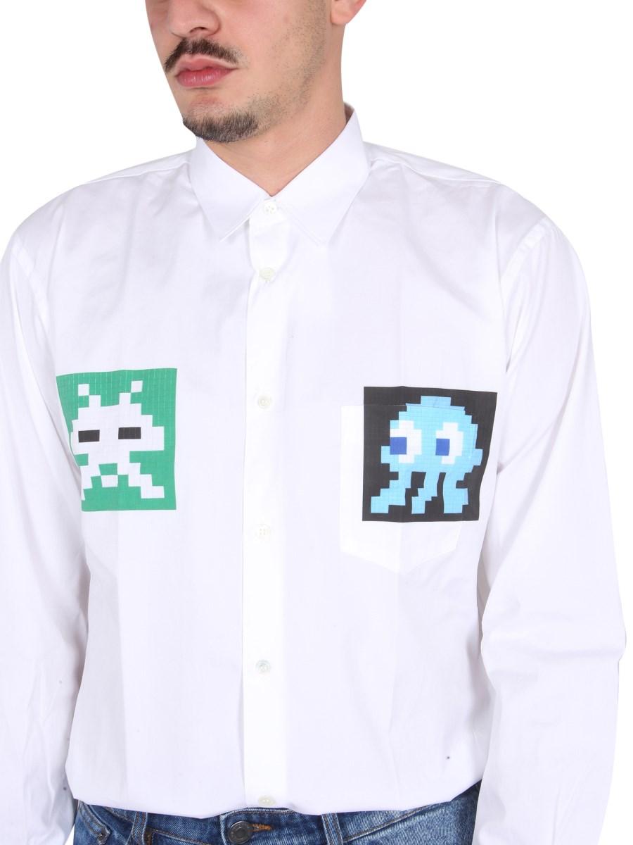 COMME DES GARCONS SHIRT CAMICIA REGULAR FIT IN POPELINE DI COTONE CON LOGO
