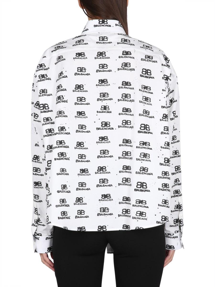 BALENCIAGA CAMICIA SWING HAND DRAWN BB ICON IN POPELINE DI COTONE