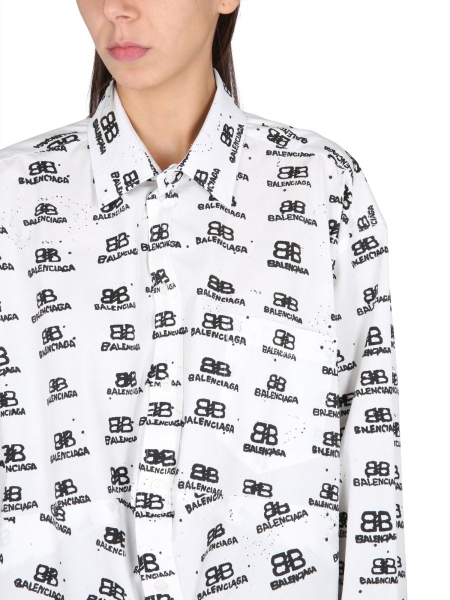 BALENCIAGA CAMICIA SWING HAND DRAWN BB ICON IN POPELINE DI COTONE