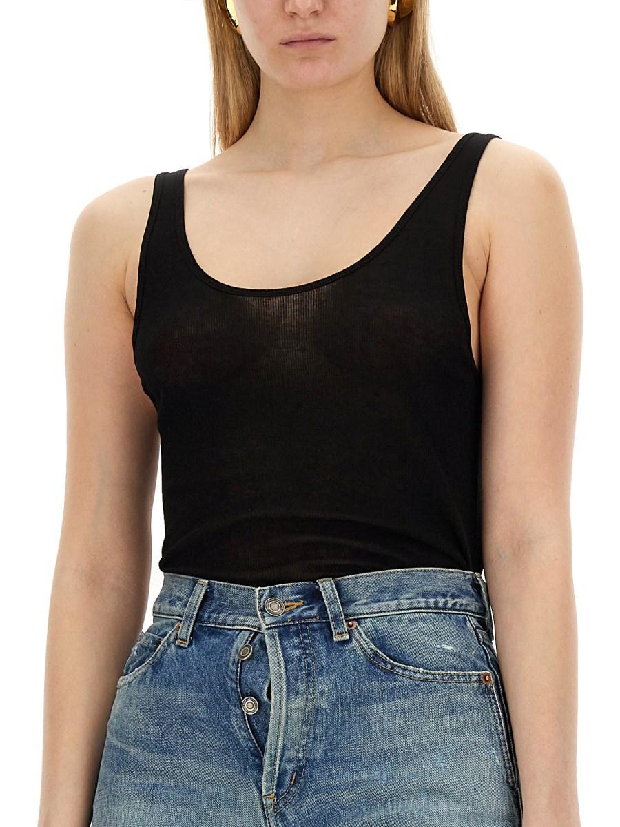 SAINT LAURENT CANOTTA SEMI-TRASPARENTE IN JERSEY DI LANA LEGGERO