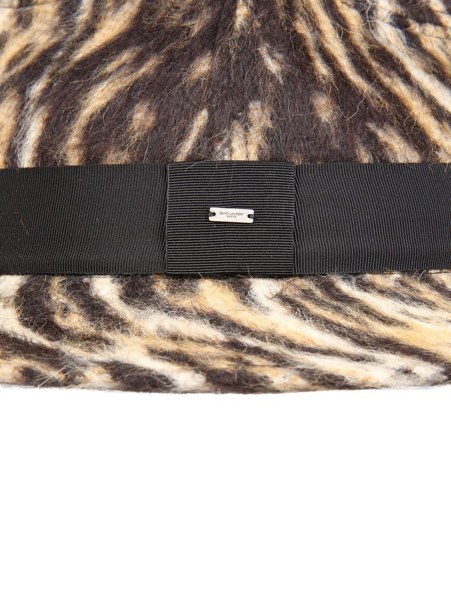 SAINT LAURENT CAPPELLO A TESA LARGA CON STAMPA LEOPARDATA IN LANA PETTINATA E FELTRO DI ALPACA