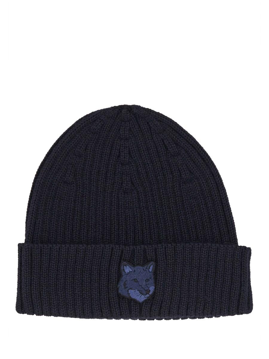 MAISON KITSUNÉ CAPPELLO BEANIE IN LANA A COSTE CON FOX HEAD