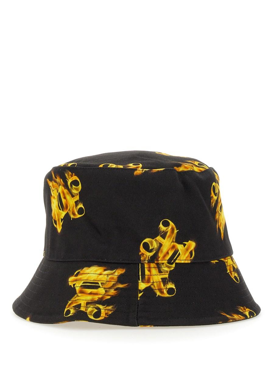 PALM ANGELS CAPPELLO BUCKET CON STAMPA "ALL BURNING MONOGRAM" IN COTONE