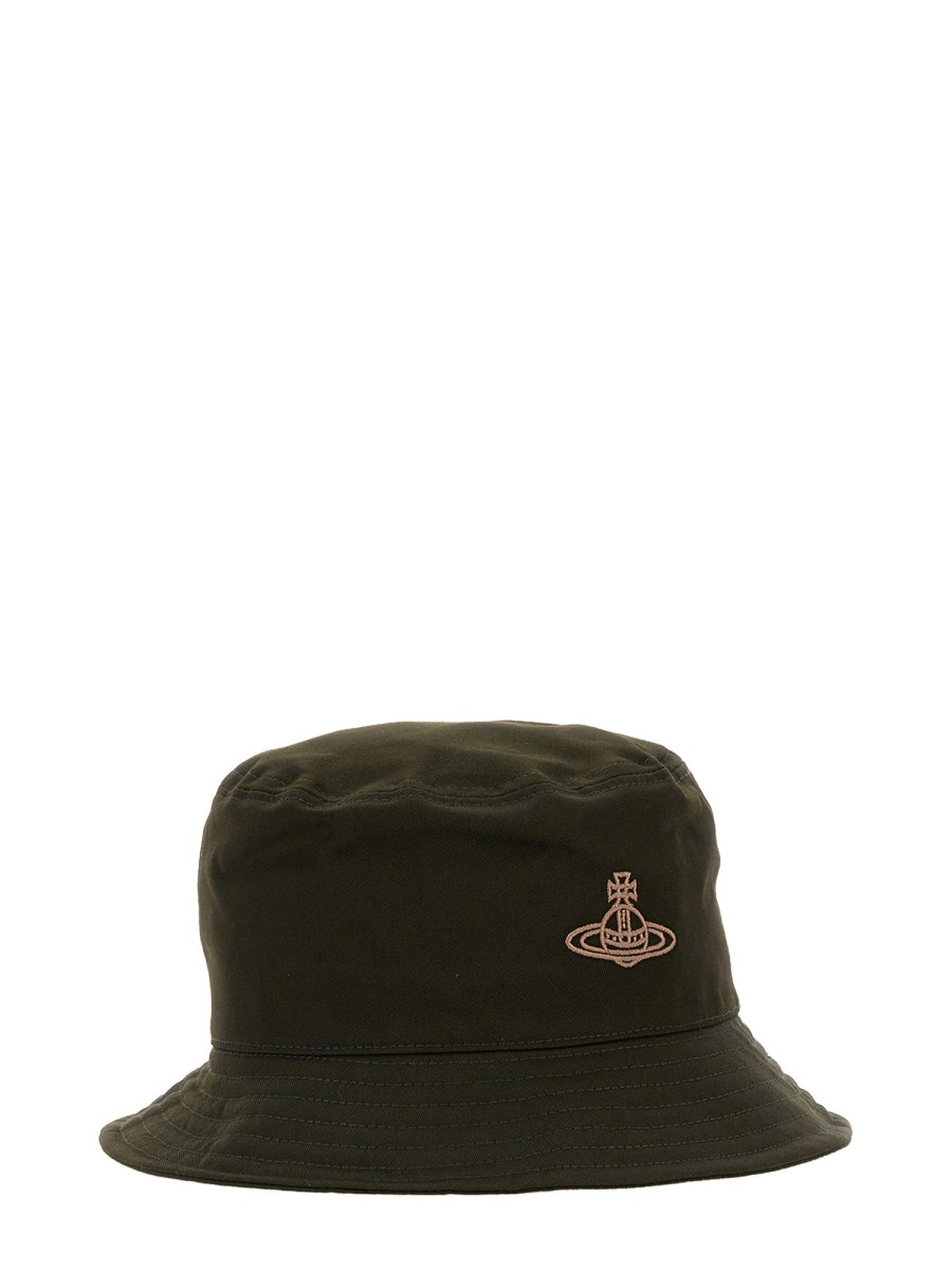 VIVIENNE WESTWOOD CAPPELLO BUCKET IN COTONE CON RICAMO LOGO