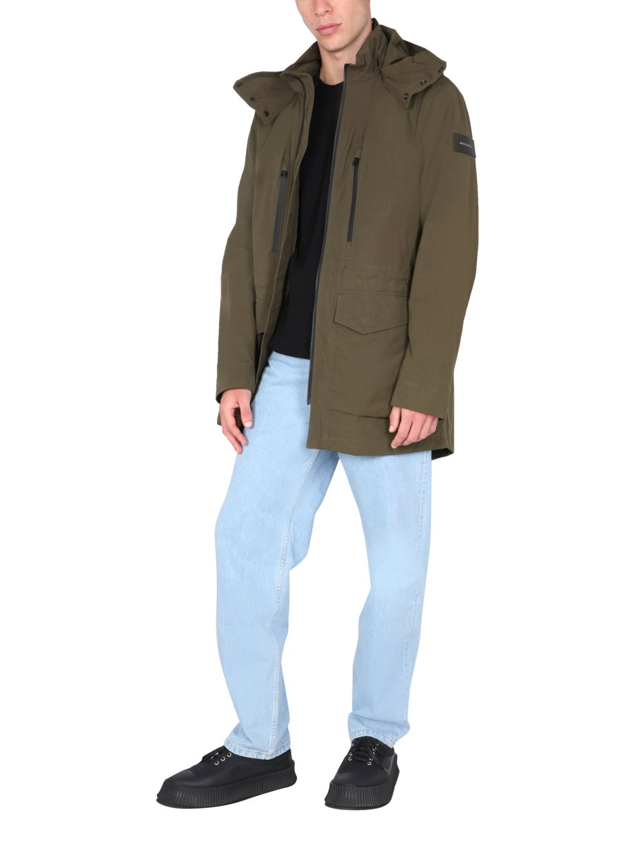 WOOLRICH CAPPOTTO "ARROWOOD" IN MISTO LANA CON PATCH LOGO