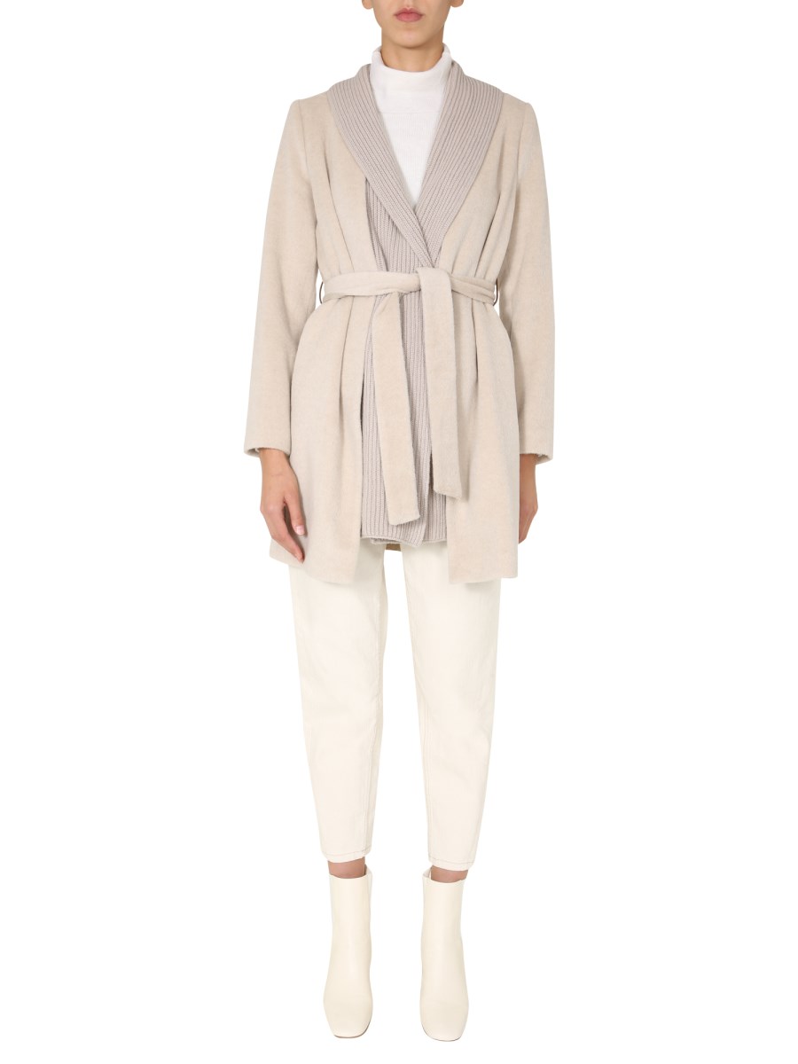 FABIANA FILIPPI CAPPOTTO CON COLLO SCIALLE IN MAGLIA ALPACA CON CINTURA