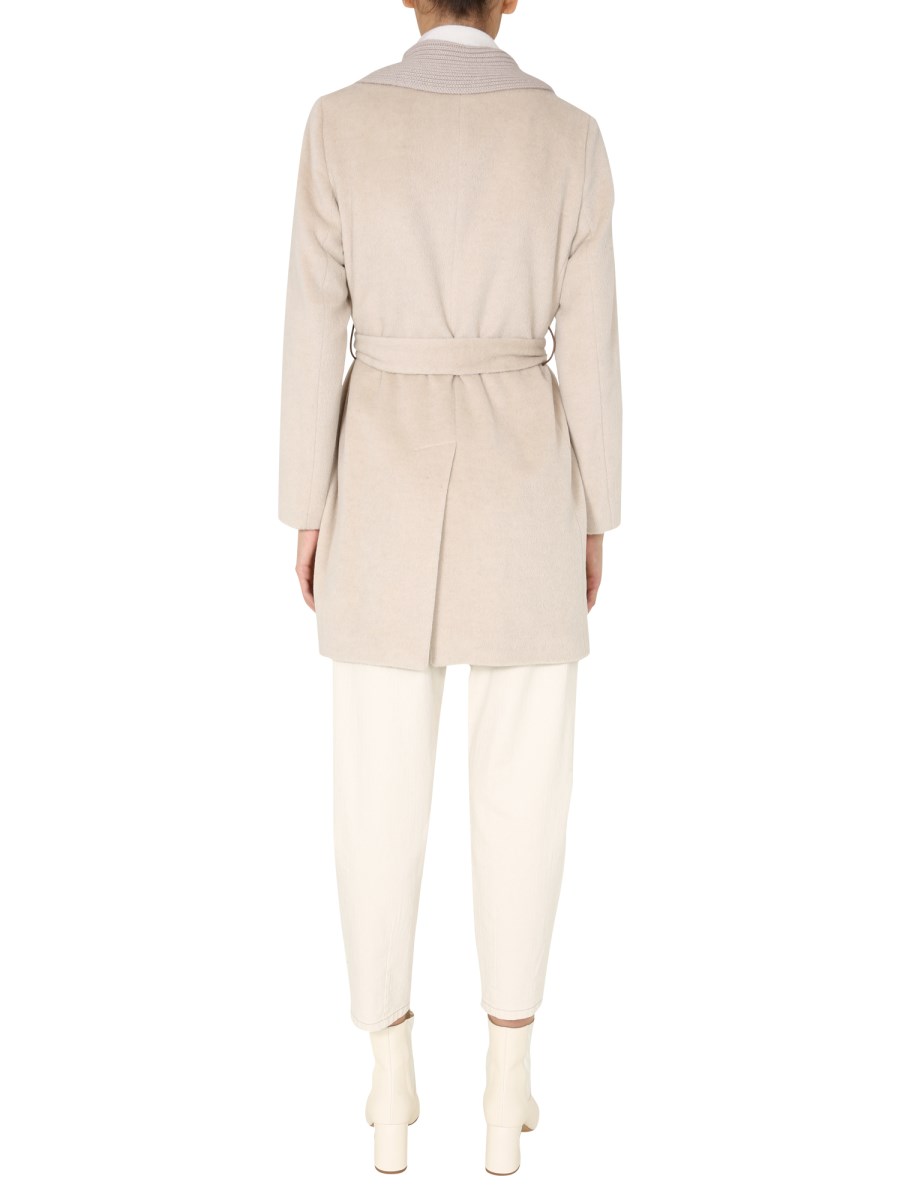 FABIANA FILIPPI CAPPOTTO CON COLLO SCIALLE IN MAGLIA ALPACA CON CINTURA
