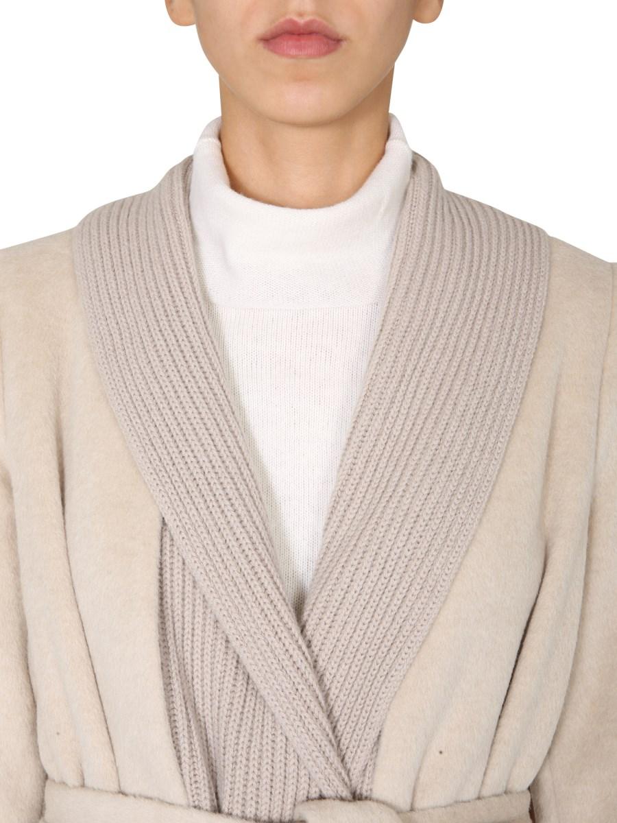 FABIANA FILIPPI CAPPOTTO CON COLLO SCIALLE IN MAGLIA ALPACA CON CINTURA