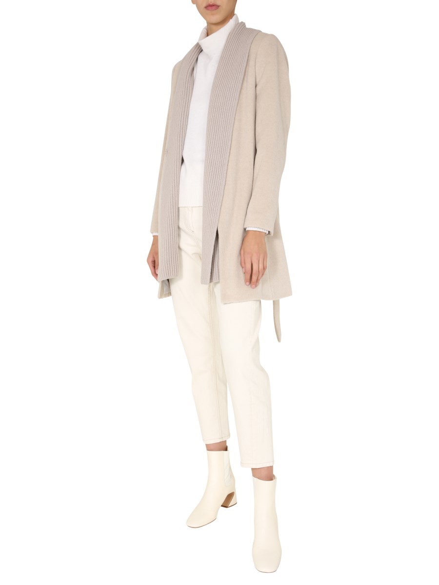 FABIANA FILIPPI CAPPOTTO CON COLLO SCIALLE IN MAGLIA ALPACA CON CINTURA