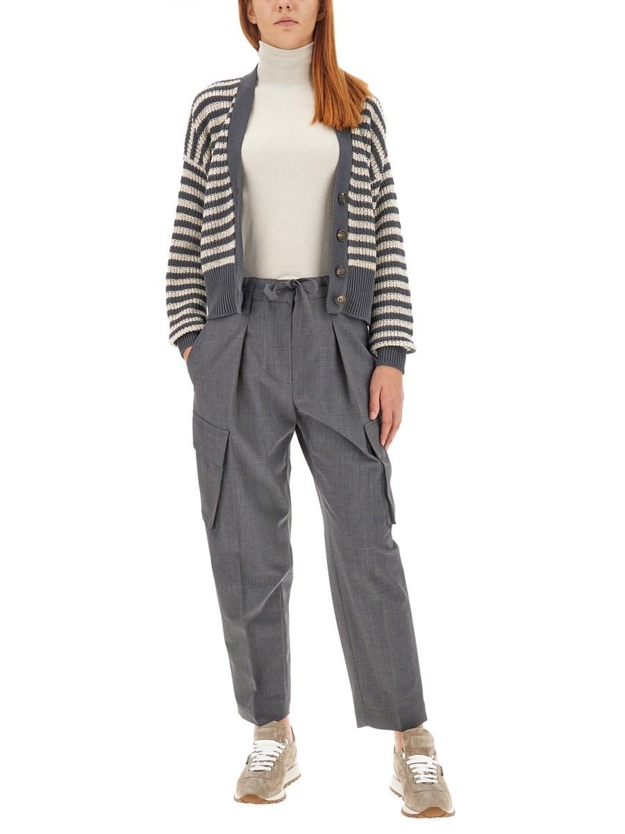 BRUNELLO CUCINELLI CARDIGAN IN COTONE A RIGHE CON MICRO PAILLETTES