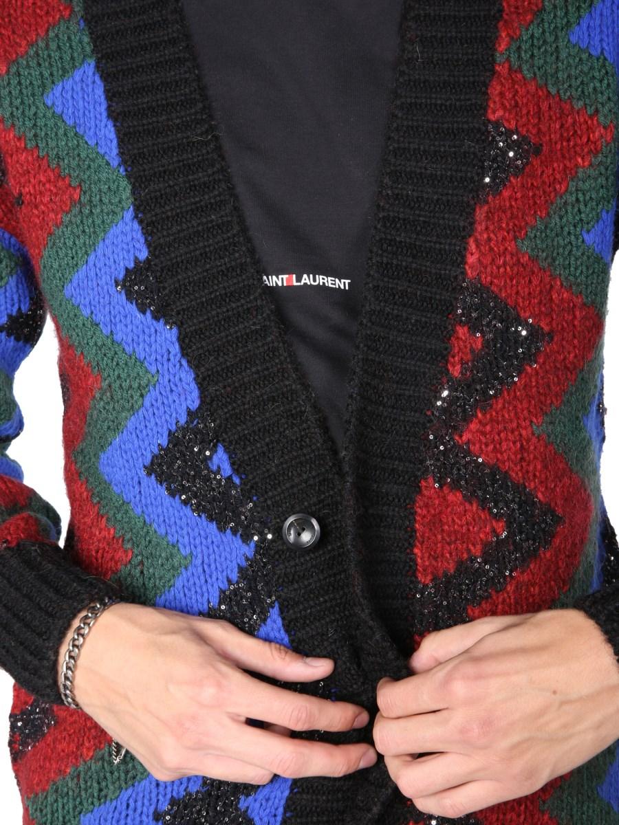 SAINT LAURENT CARDIGAN IN JACQUARD DI MISTO MOHAIR CON PAILLETTES