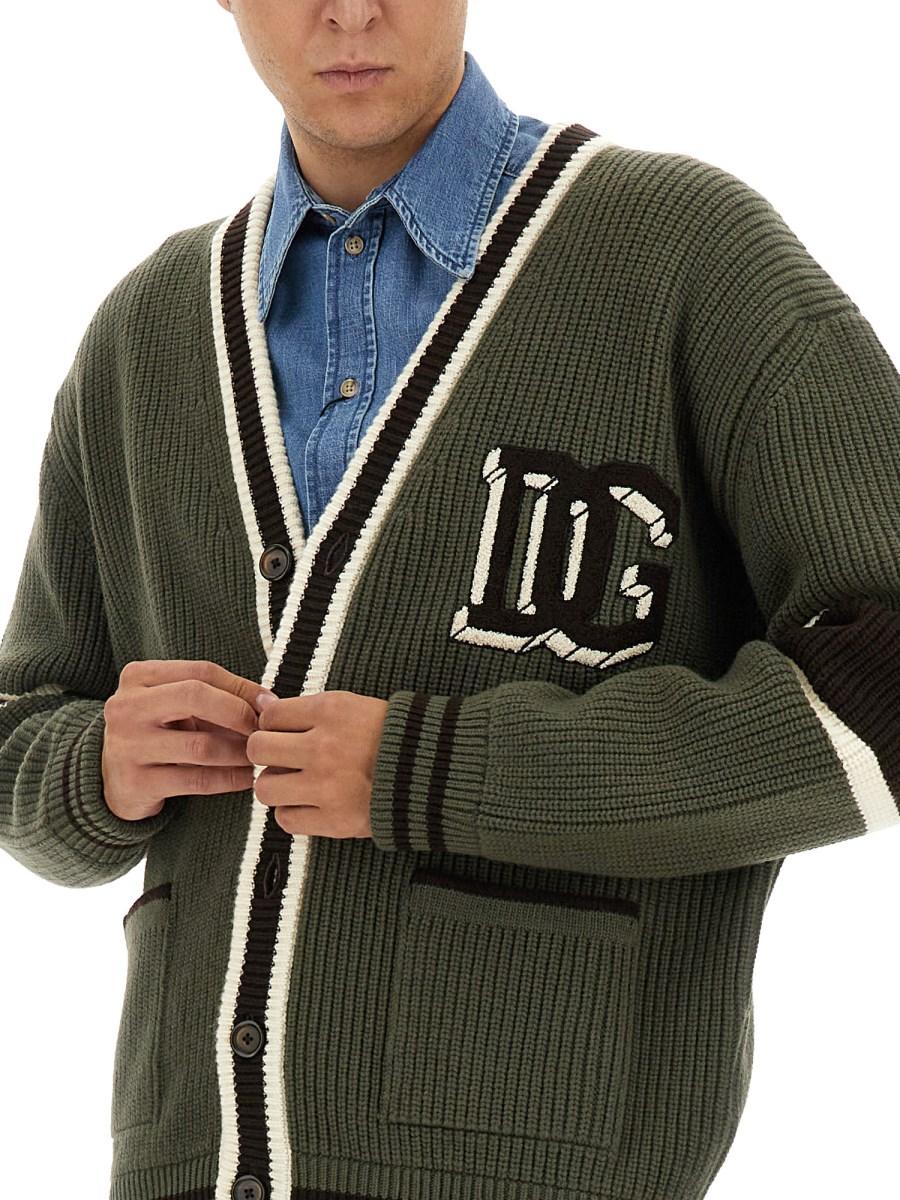 DOLCE & GABBANA CARDIGAN IN LANA COSTA INGLESE CON PATCH LOGO DG