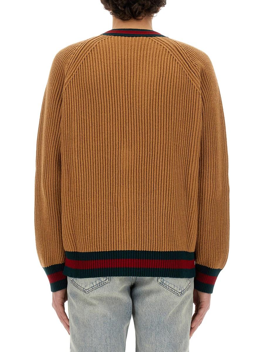 GUCCI CARDIGAN IN LANA LAVORATA A MAGLIA CON NASTRO WEB