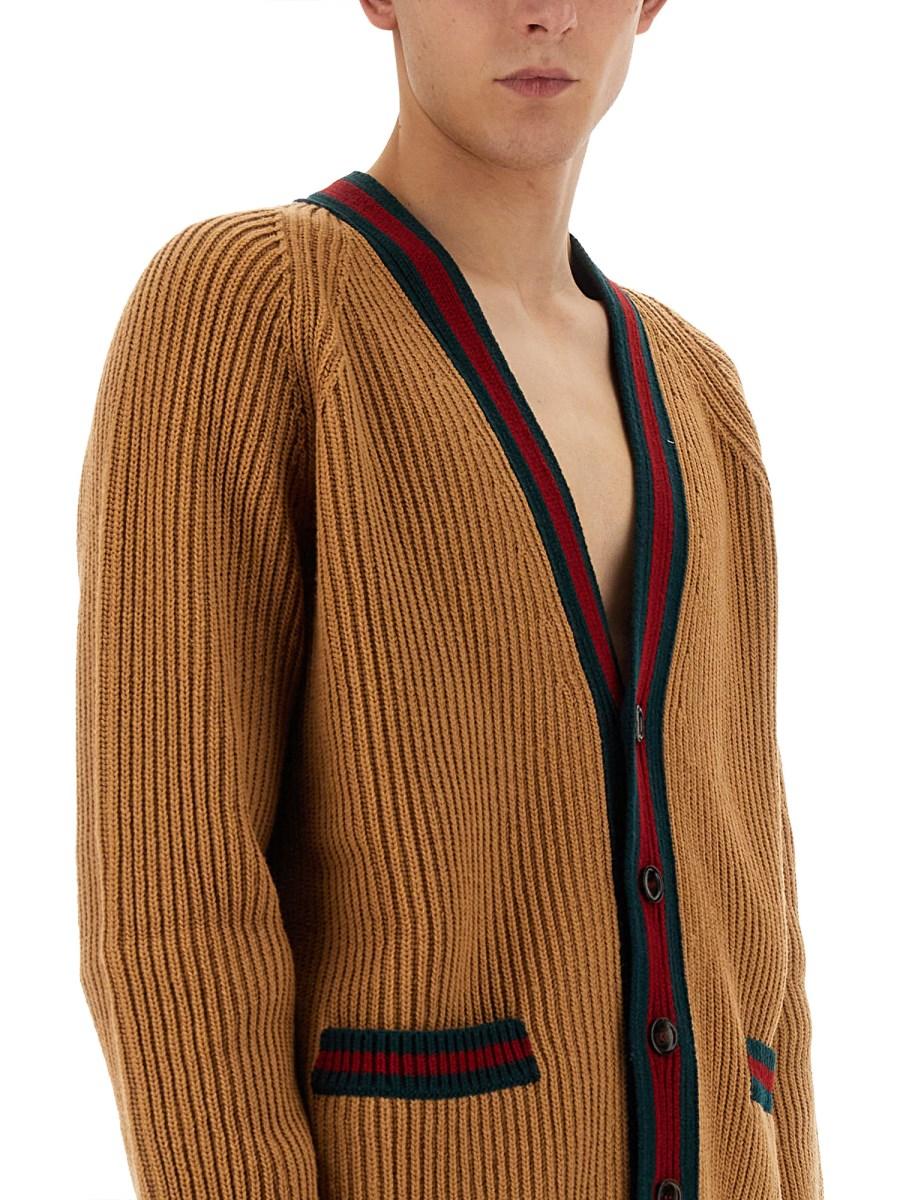 GUCCI CARDIGAN IN LANA LAVORATA A MAGLIA CON NASTRO WEB