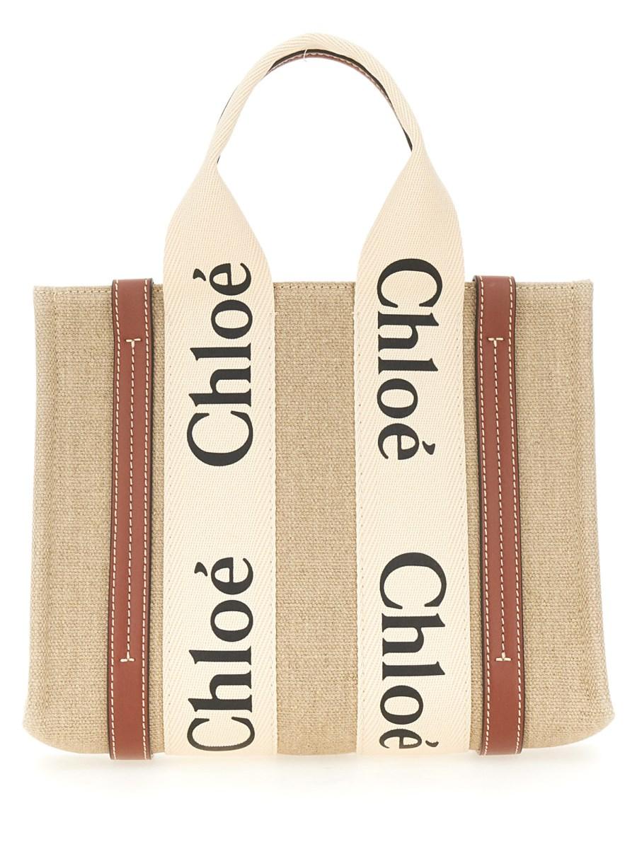 CHLOE' BORSA TOTE WOODY SMALL IN LINO
