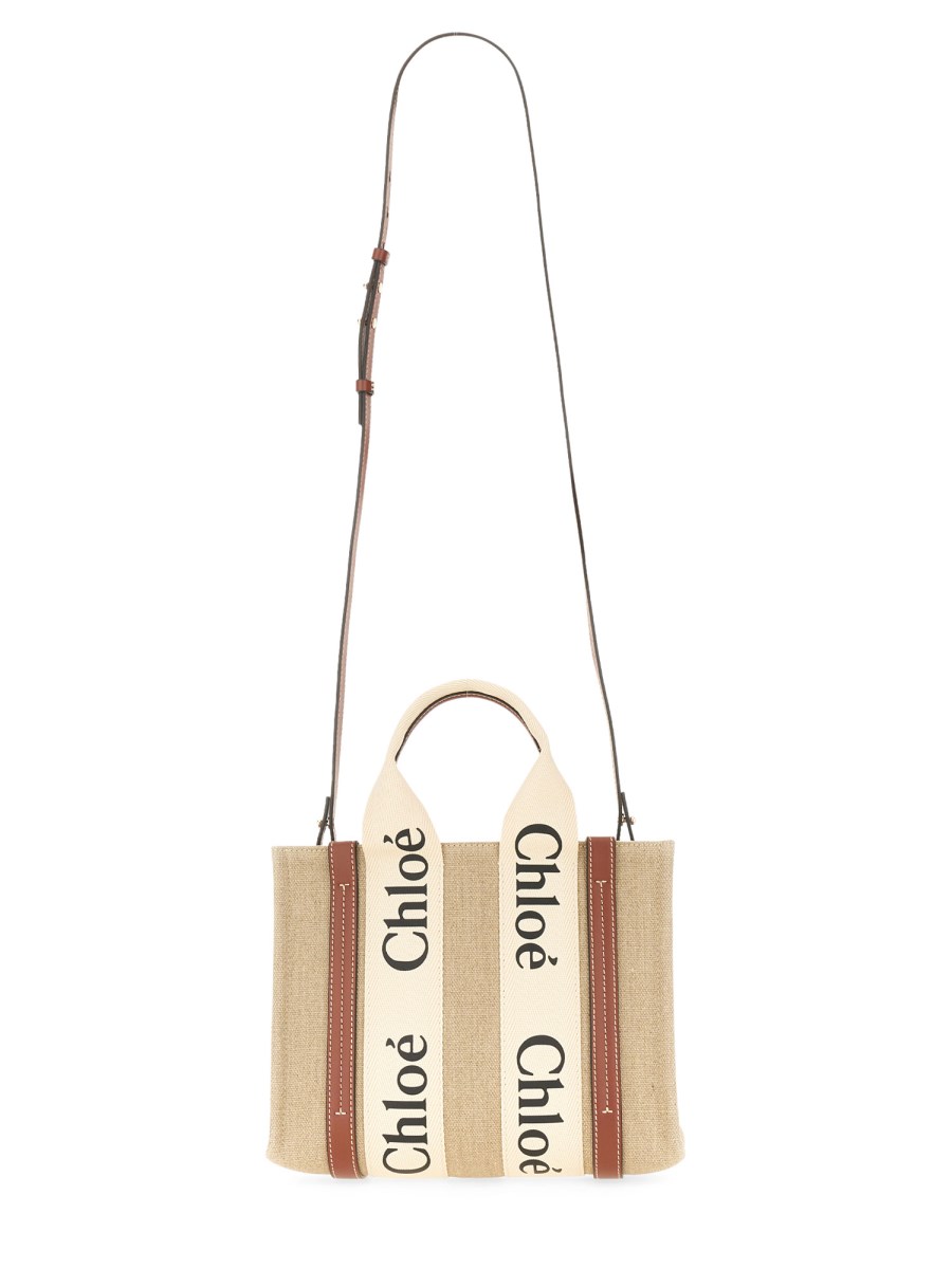 CHLOE' BORSA TOTE WOODY SMALL IN LINO