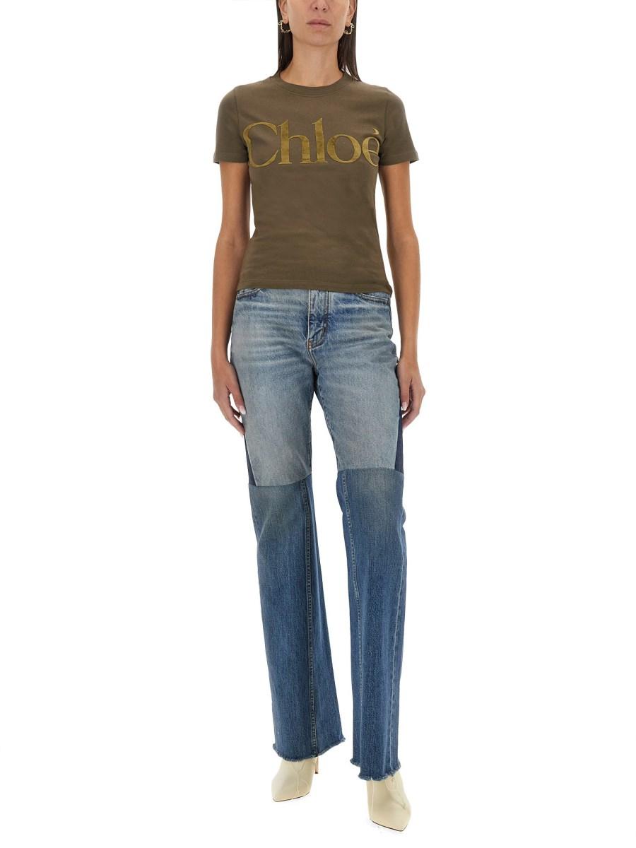 CHLOE' T-SHIRT IN JERSEY DI COTONE CON STAMPA LOGO