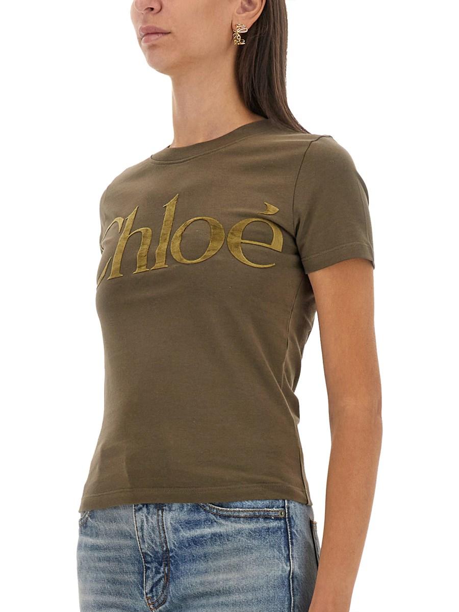 CHLOE' T-SHIRT IN JERSEY DI COTONE CON STAMPA LOGO